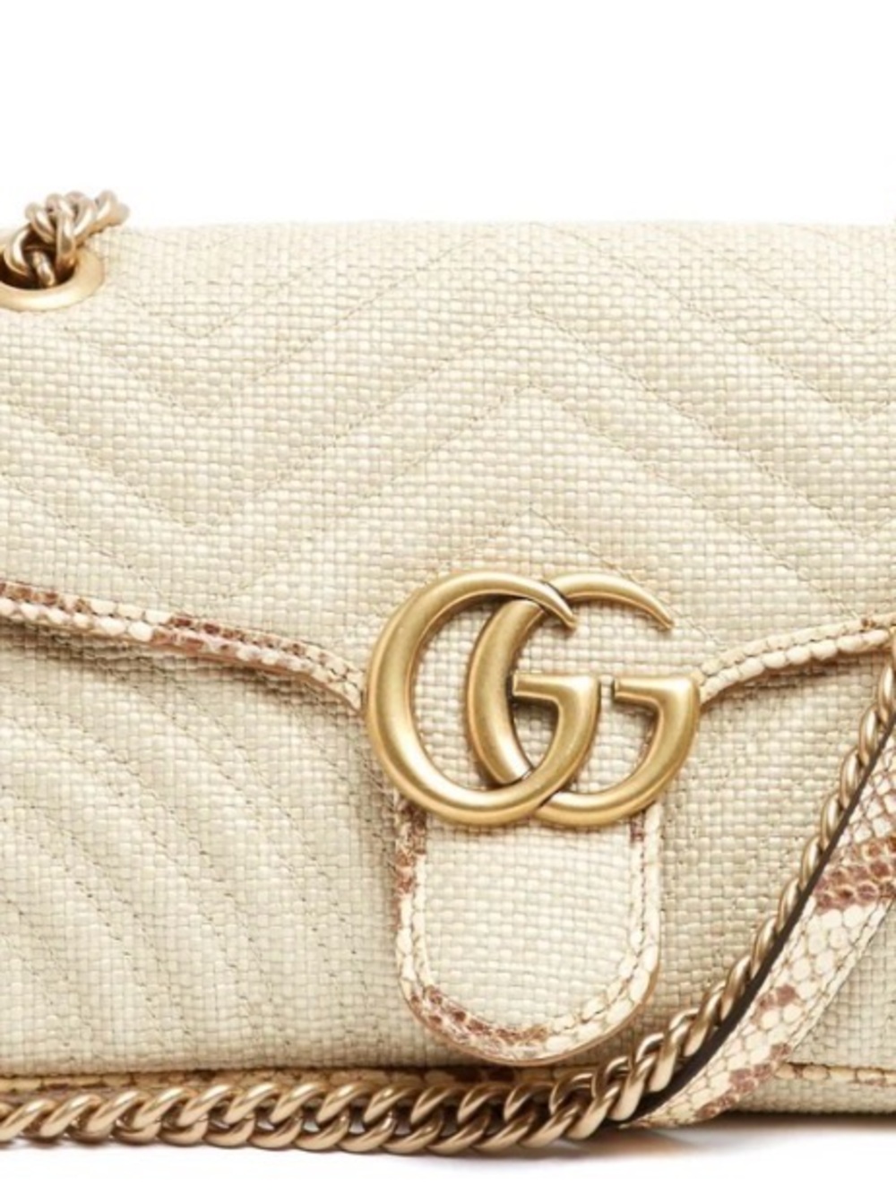 Gucci Raffia GG Marmont Shoulder mediun  Bag in Beige with Gold Hardware - Picture 6 of 15